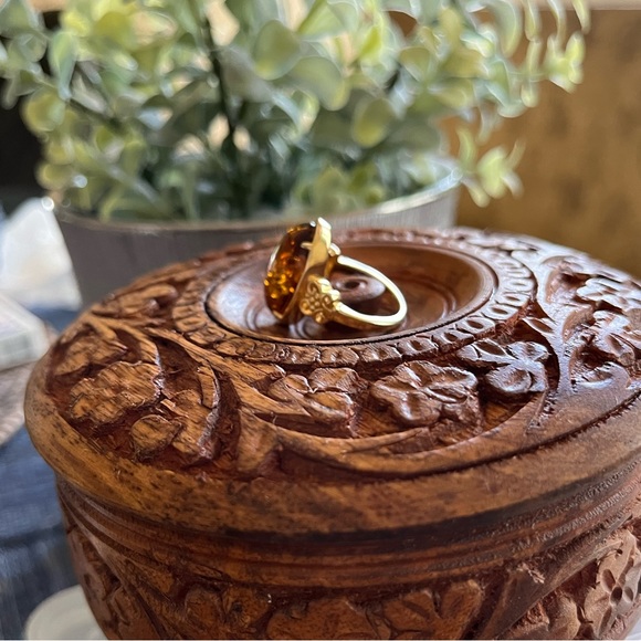 19X11MM OVAL AMBER 18K YELLOW GOLD OVER STERLING SILVER RING - Picture 9 of 12